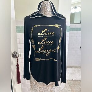 RAGGS II RICHES Black and Gold Hooded Top Live Love Laugh